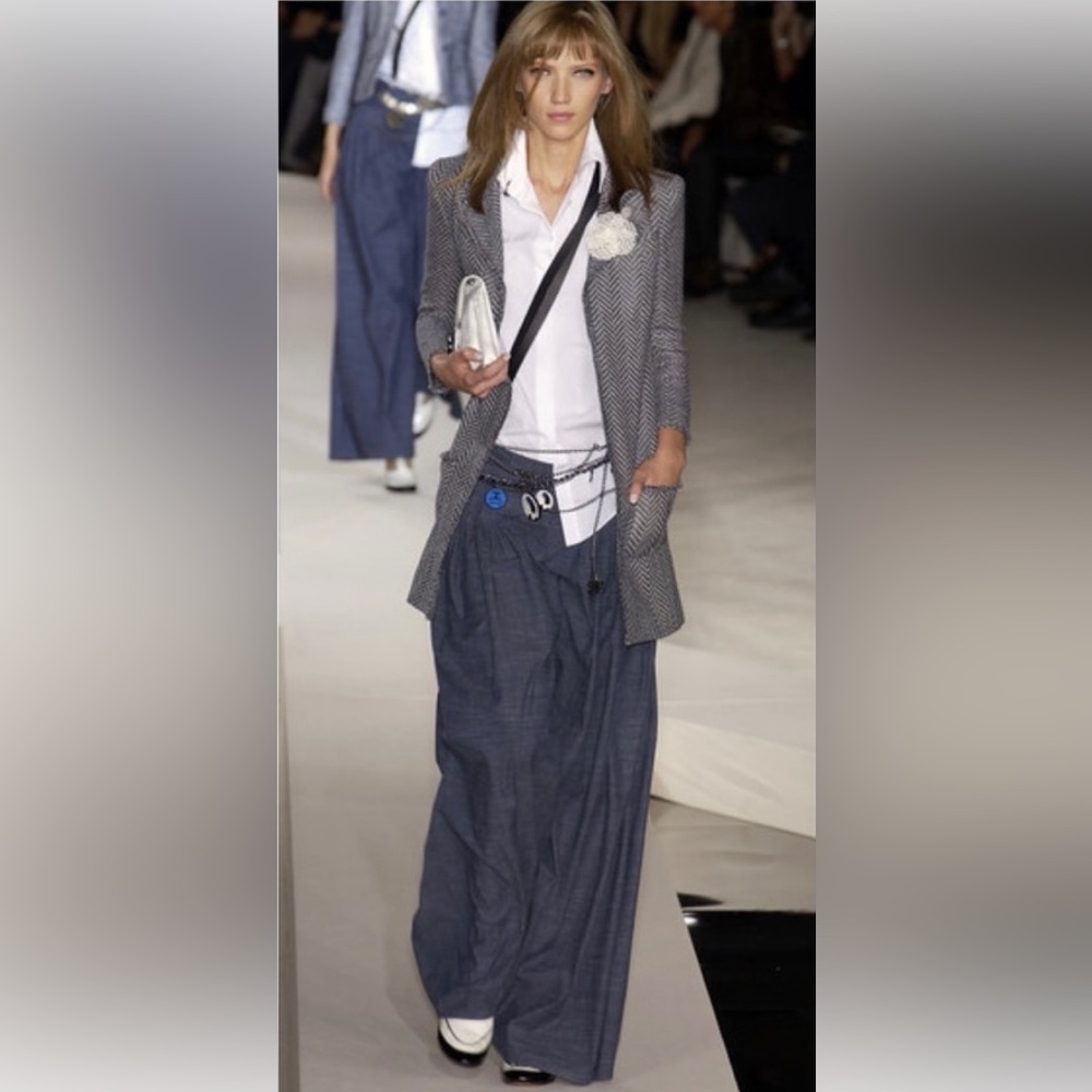 Chanel 2003 runway tweed fringe coat jacket long